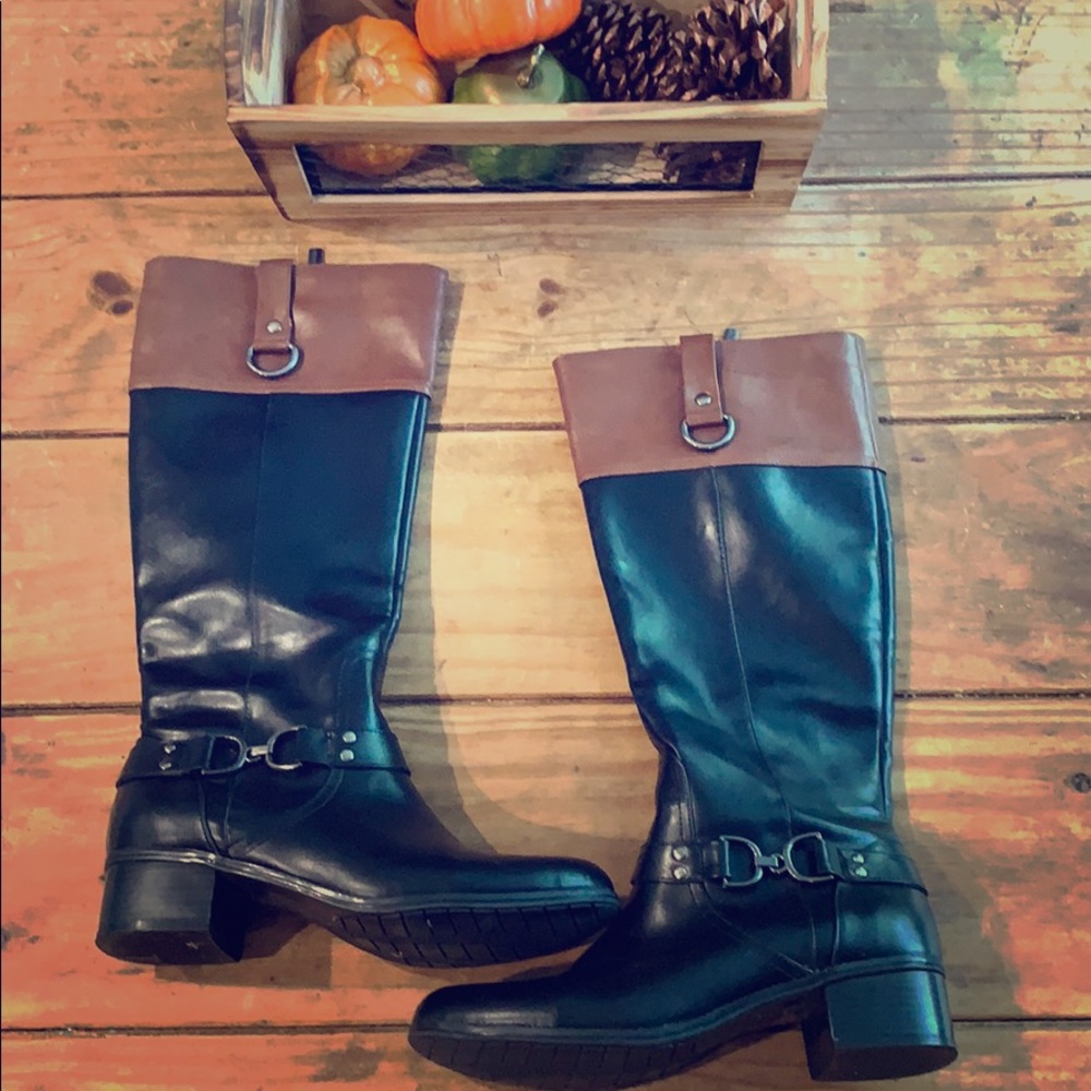 Bandolino Riding Boots Black & Brown Leather 8